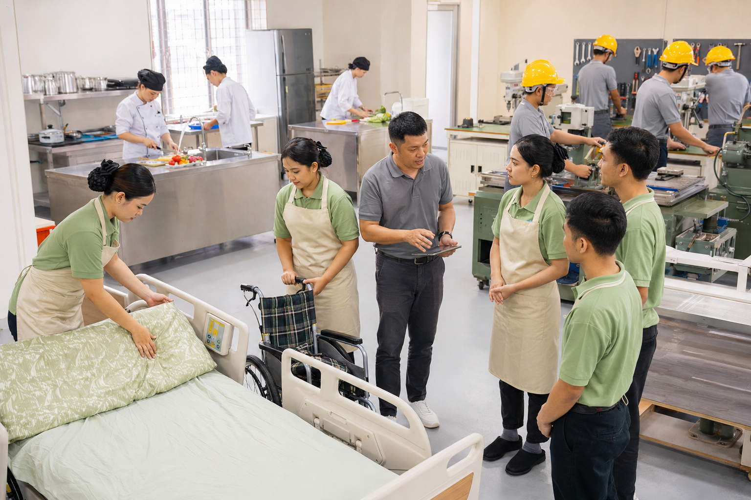 介護・外食・製造分野の実技研修施設の掲載見本