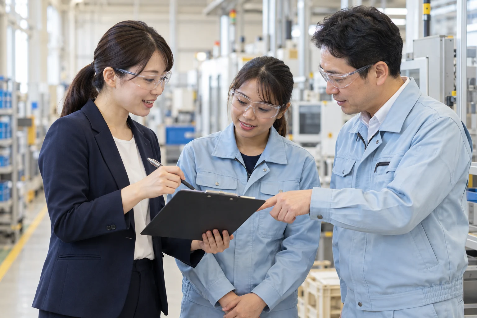 支援担当者が職場で外国人材と企業の声を聞く掲載イメージ(AI生成)